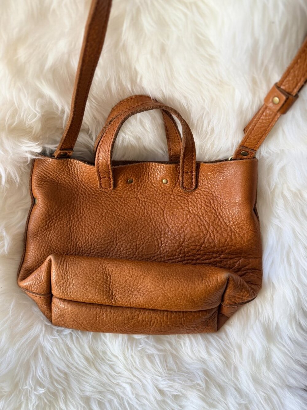 Portland Leather Goods Mini Crossbody Tote Bag Dune Tan Full Grain Leather - Picture 9 of 10
